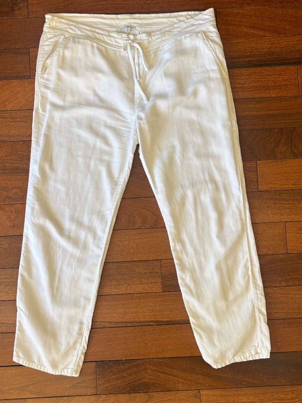 James Perse White Drawstring Straight Leg Pants Size 4 Made USA Size XL